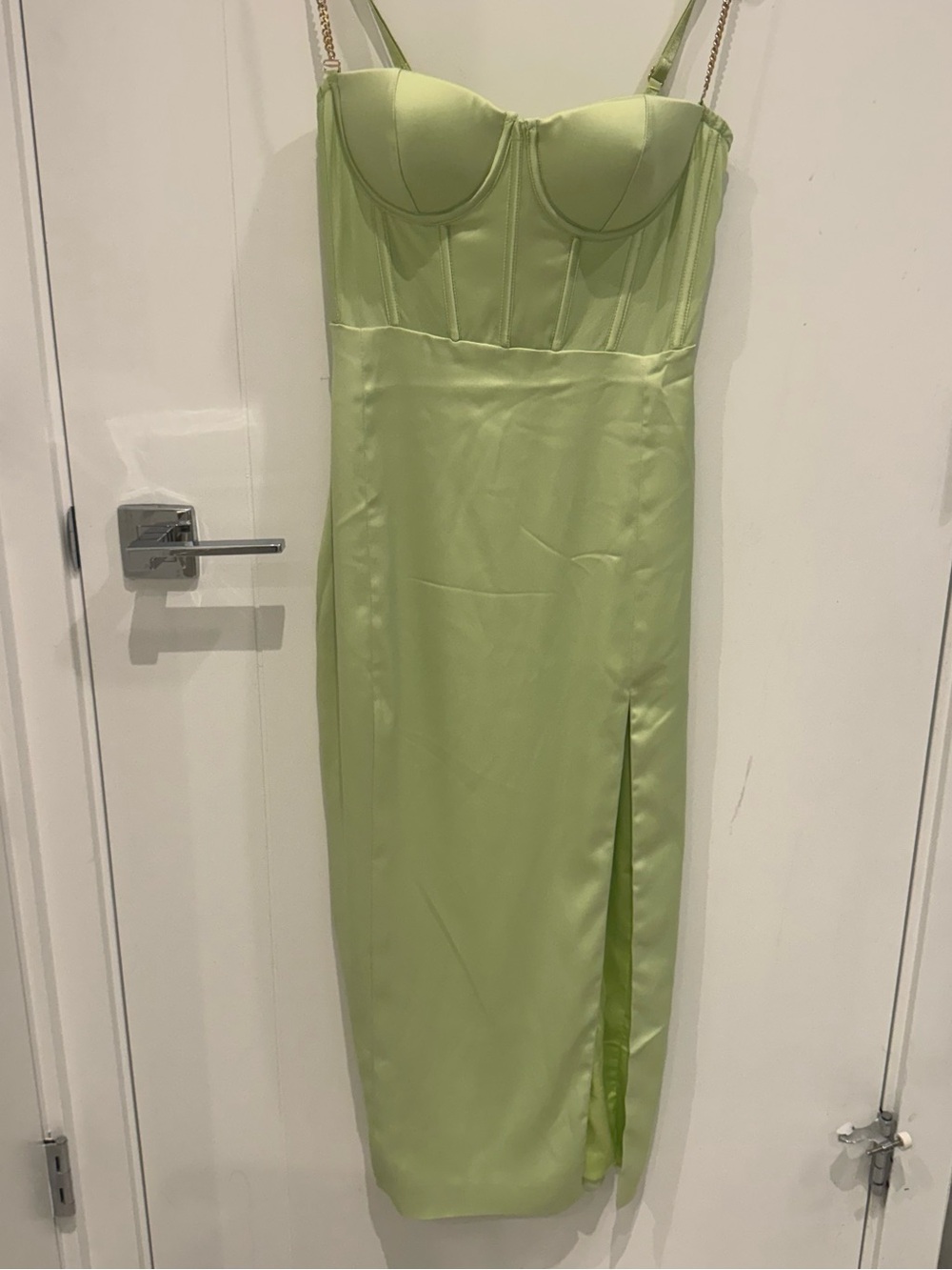 MESHKI lime green satin dress – Size Medium – $80
